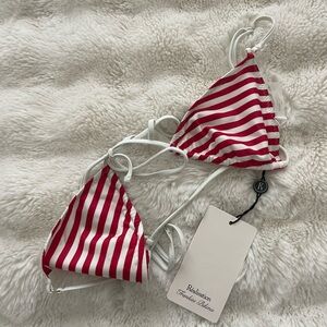 Realisation Par Red and White Striped Triangle Swim Top